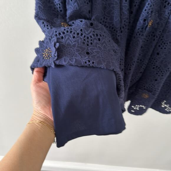 Michael Michael Kors Silk Studded Flower Appliqué Navy Blue Eyelet Dress Size 6 - Picture 3 of 7